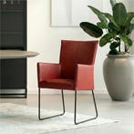 Leren eetkamerstoel Mate met armleuning - Granada Rouge, Huis en Inrichting, Stoelen, Nieuw, Ophalen of Verzenden, Rood, Industrieel, Modern