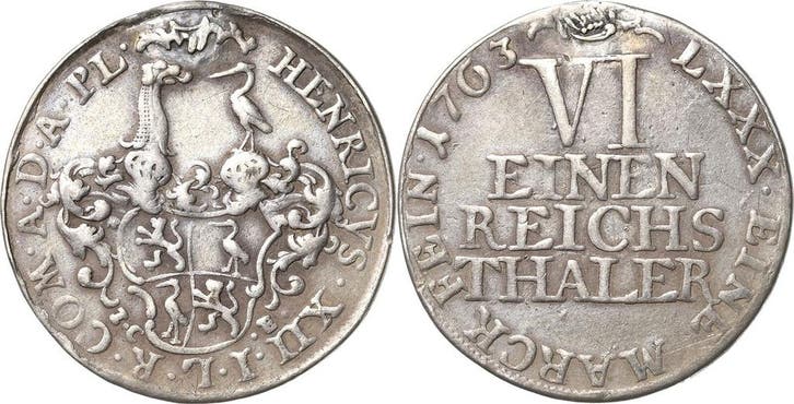 1/6 taler, daalder 1763, Reuss-juengere Linie Schleiz Hei..., Postzegels en Munten, Munten | Europa | Niet-Euromunten, België