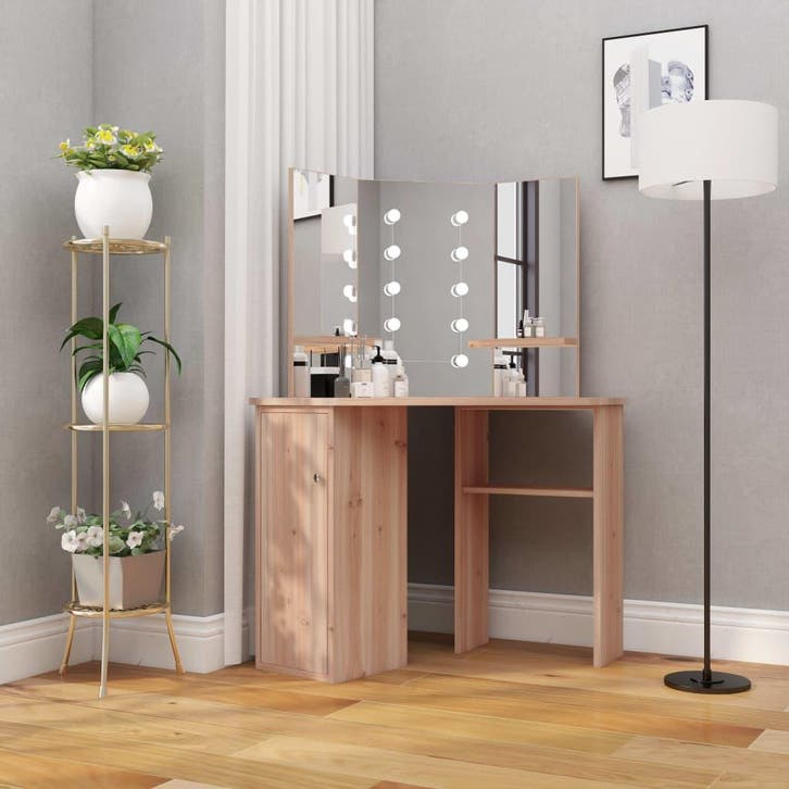 vidaXL Hoekkaptafel met LED 111x54x141,5 cm eikenkleurig, Maison & Meubles, Tables | Coiffeuses, Envoi