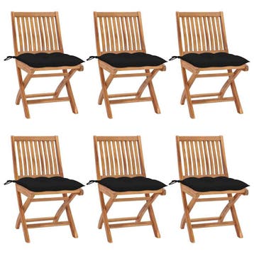 vidaXL Klapstoelen met kussens, 6 stuks, massief teakhout, Verzenden, Nieuw
