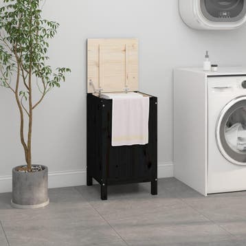 vidaXL Wasmand 44x44x76 cm massief grenenhout zwart, Verzenden