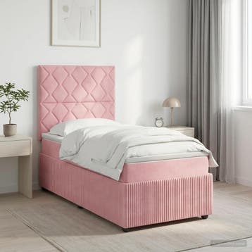 vidaXL LED Boxspringbed met Matras Roze 90 x 200 cm Fluweel, Verzenden, Nieuw