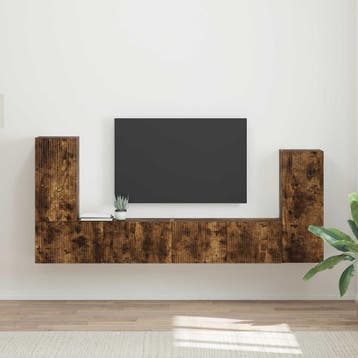 vidaXL Tv-meubelset 4 st Rook Eiken Bewerkt hout, Verzenden, Nieuw