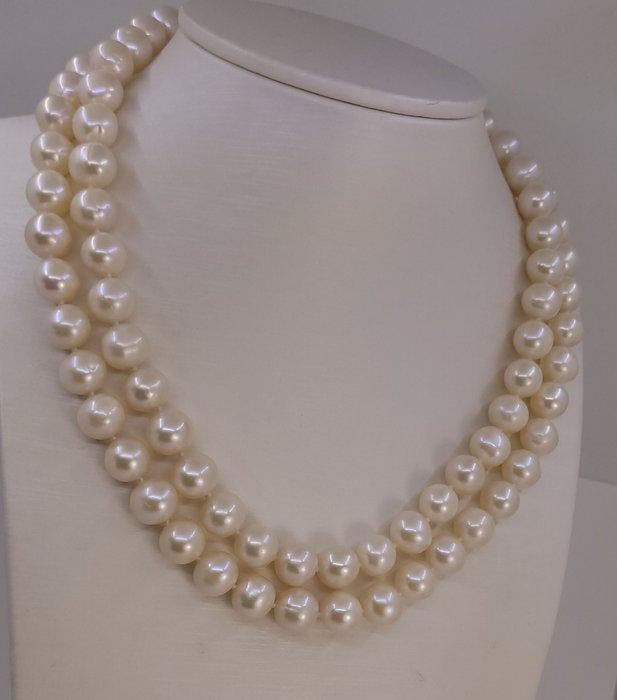 Zonder minimumprijs - Halsketting 9,5x10,5mm ronde witte, Bijoux, Sacs & Beauté, Colliers
