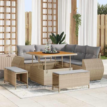 vidaXL Tuinbank Set met kussen met opslag 8 pcs beige en, Verzenden, Nieuw