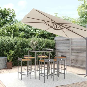 vidaXL 7-delige Tuinbarset poly rattan en massief acaciahout, Verzenden