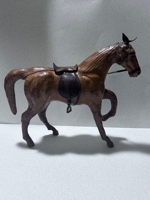 Figuur - Samarcanda Cavallo scolpito con sella - Hout, Leder, Antiek en Kunst, Curiosa en Brocante