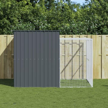 vidaXL Hondenhok met ren 214x253x181 cm gegalvaniseerd staal, Dieren en Toebehoren, Hondenhokken, Verzenden, Nieuw
