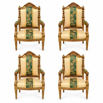 Four Large Louis XVI Style Carved and Giltwood Armchairs -, Antiquités & Art