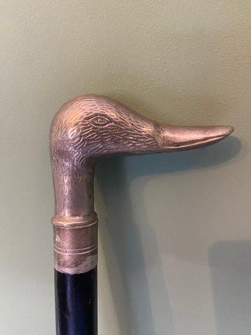 Wandelstok - Hout, Messing - Wandelstok-eendenkop, Antiek en Kunst