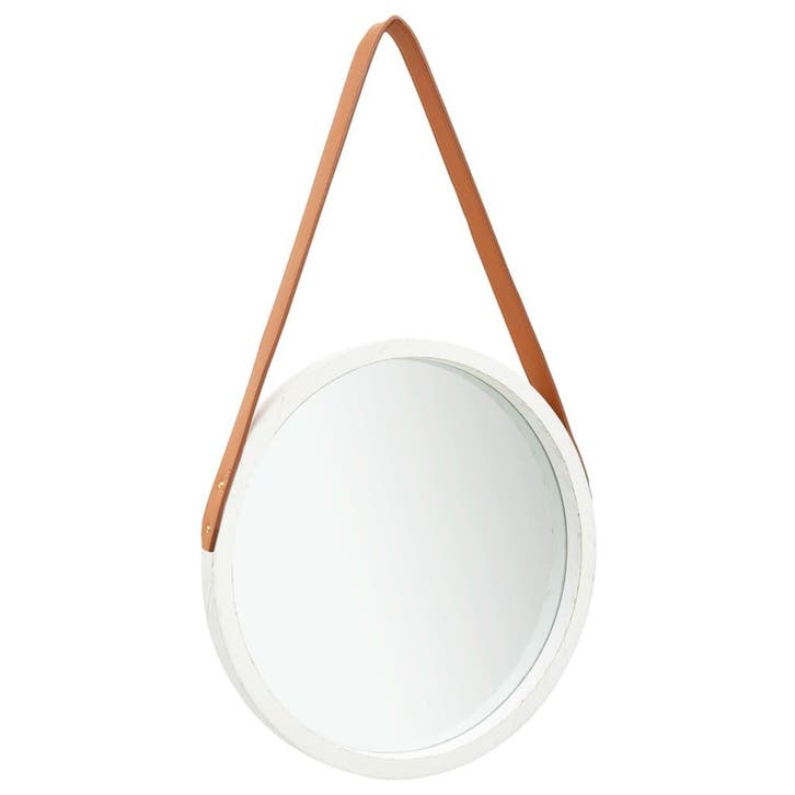 vidaXL Wandspiegel met band 40 cm wit, Huis en Inrichting, Woonaccessoires | Spiegels, Nieuw, Verzenden