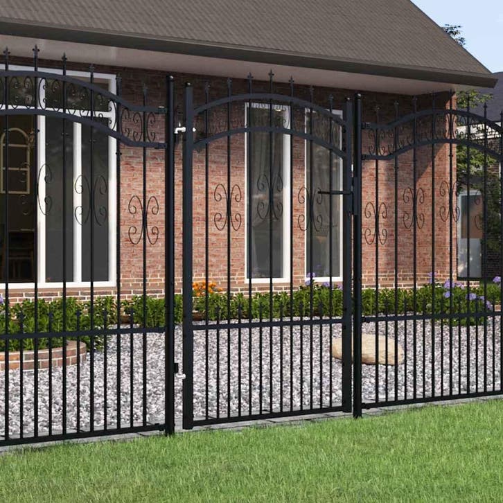 vidaXL Hekpoort KAMPEN met speerpunt zwart 103x150 cm staal, Jardin & Terrasse, Portes de jardin, Envoi
