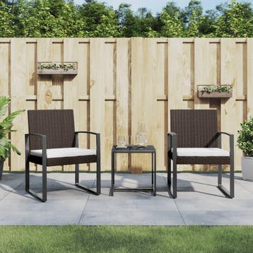 vidaXL 3-delige Tuinset met kussens polypropeen rattan bruin, Verzenden, Tuinset
