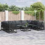 vidaXL Tuinbank Set met kussen 10 pcs Zwart Aluminium, Tuin en Terras, Verzenden, Nieuw