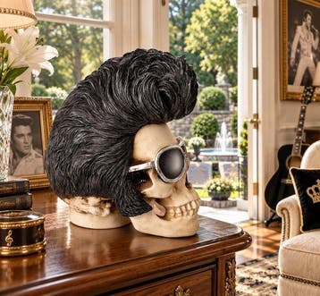 GREMO - Beeld, Skull with Pompadour and Glasses***ELVIS