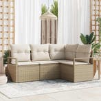 vidaXL Bankstel met kussen met opslag 4 pcs Beige en Crème, Verzenden, Nieuw