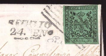 Anciens états italiens - Modène 1852 - 5 centimes verts sans, Gestempeld