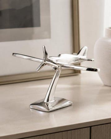 Polished Metal Propeller Airplane Model – Decorative