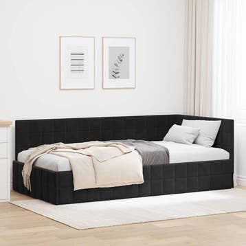 vidaXL Hoek Bed Frame Zwart 90 x 200 cm Fluweel, Verzenden, Nieuw