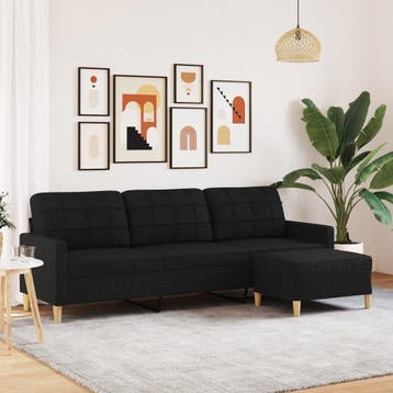 vidaXL Driezitsbank met voetenbank 210 cm stof zwart, Huis en Inrichting, Zetels | Zetels, Verzenden, Nieuw