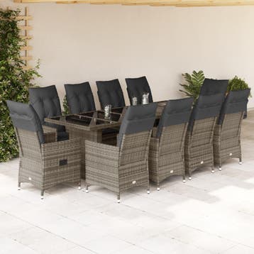 vidaXL 11-delige Bistroset met kussens poly rattan grijs, Verzenden, Nieuw