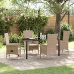 vidaXL Tuin Eettafel Set met kussen 5 pcs Beige poly rattan, Verzenden, Nieuw