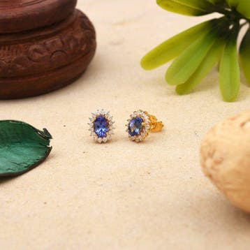 Oorstekers - 14 karaat Geel goud - 2.13ct. tw. Tanzaniet -