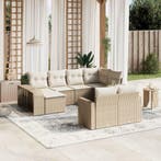 vidaXL 10-delige Loungeset met kussens poly rattan beige, Verzenden, Nieuw