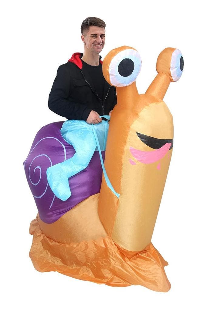 KIMU® Opblaas Kostuum Zittend Op Slak Opblaasbaar Pak Slakke, Kleding | Heren, Carnavalskleding en Feestkleding, Nieuw, Ophalen of Verzenden