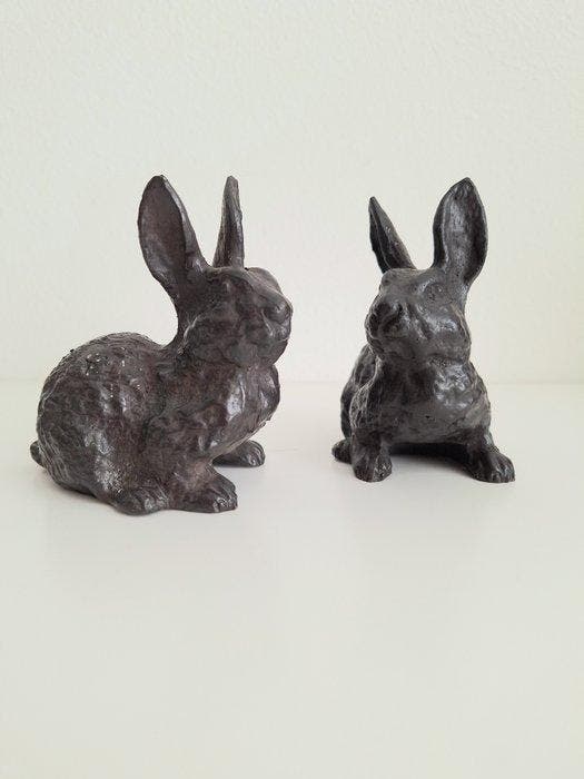 Beeldje - Twee konijntjes (2) - Verbronsd, Antiek en Kunst, Curiosa en Brocante