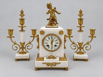 Klok (3) - Brons, Glas, Carrera Marmer - 1850-1900 - Klok, Antiek en Kunst