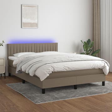 vidaXL Boxspring met matras en LED stof taupe 140x200 cm, Verzenden