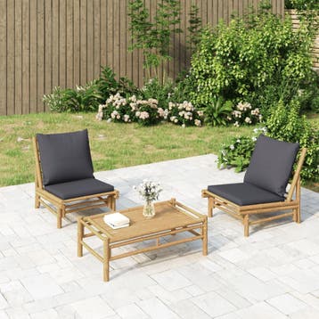 vidaXL Tuinstoelen 2 st met donkergrijze kussens bamboe, Verzenden