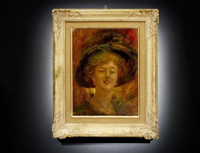Pietro Scoppetta (1863 – 1920) - Ritratto di donna con, Antiquités & Art, Art | Peinture | Classique