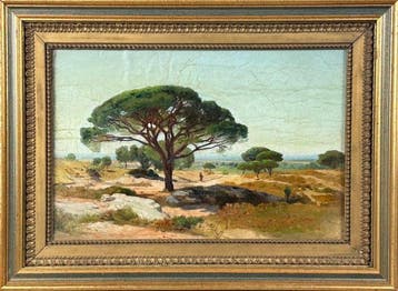 Ada Güder (1857-1937) - Paesaggio animato con pini marittimi