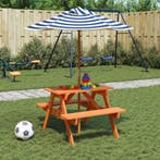 vidaXL Picknicktafel voor 4 kinderen met parasol massief, Verzenden, Nieuw