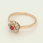 Bague - 14 carats Or rose Rubis - Diamant