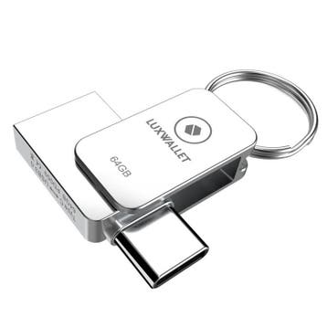 LUXWALLET PD5 Mini USB Stick 64GB USB-C Type-C OTG USB 3.0, Verzenden
