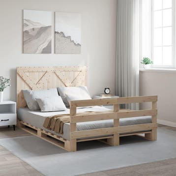 vidaXL Bedframe met hoofdbord massief grenenhout wit 140x200, Verzenden