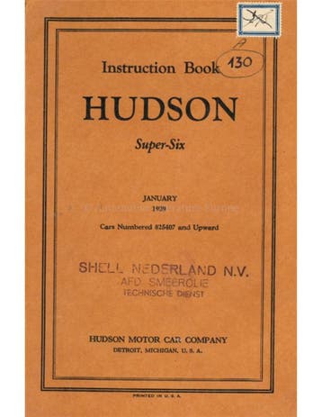 1929 HUDSON SUPER SIX INSTRUCTIEBOEKJE ENGELS, Ophalen of Verzenden
