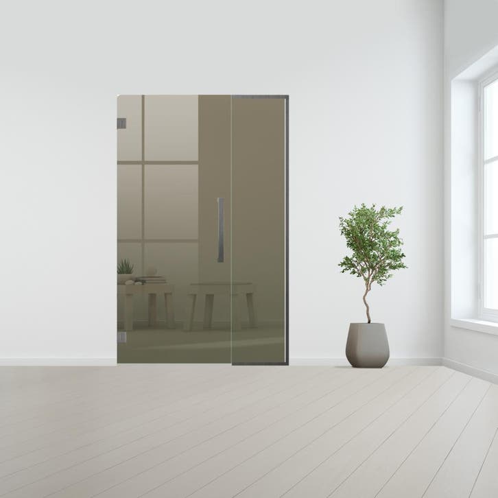 Glazen binnendeur met zijlicht zonder kozijn RVS beslag-Bron, Doe-het-zelf en Bouw, Glas en Ramen, Nieuw, Verzenden
