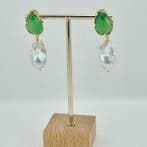 Argent, Plaqué or - Boucles doreilles - Jade naturel et, Antiquités & Art