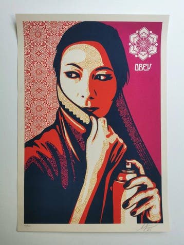 Shepard Fairey (OBEY) (1970) - Commanda (Fuschia), Antiek en Kunst