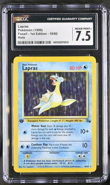 Pokémon - 1 Graded card - Lapras Holo, Fossil #10 First