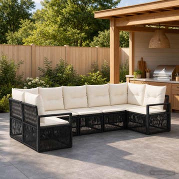 vidaXL Tuinbank Set 7 st 7-Aantal zitplaatsen Zwart poly, Verzenden, Nieuw