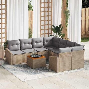 vidaXL Tuinbank Set 9 st Beige poly rattan, Verzenden, Nieuw