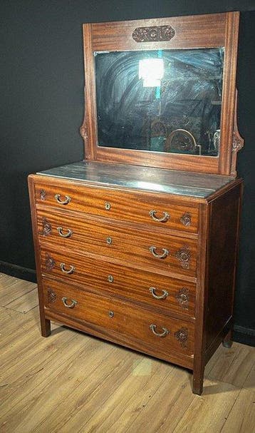 Ladekast - Mahonie - commode met spiegel