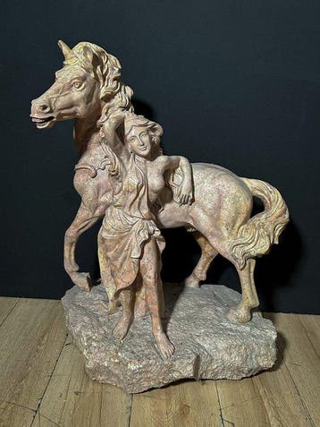 sculptuur, Scultura Fanciulla Cavallo - 76 cm - Marmer, Antiek en Kunst