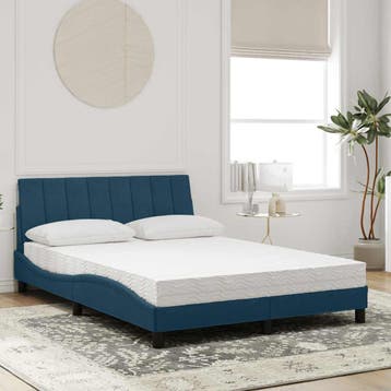 vidaXL Bed met matras Hanko fluweel blauw 140x200 cm, Verzenden