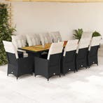 vidaXL 11-delige Bistroset met kussens poly rattan zwart, Verzenden